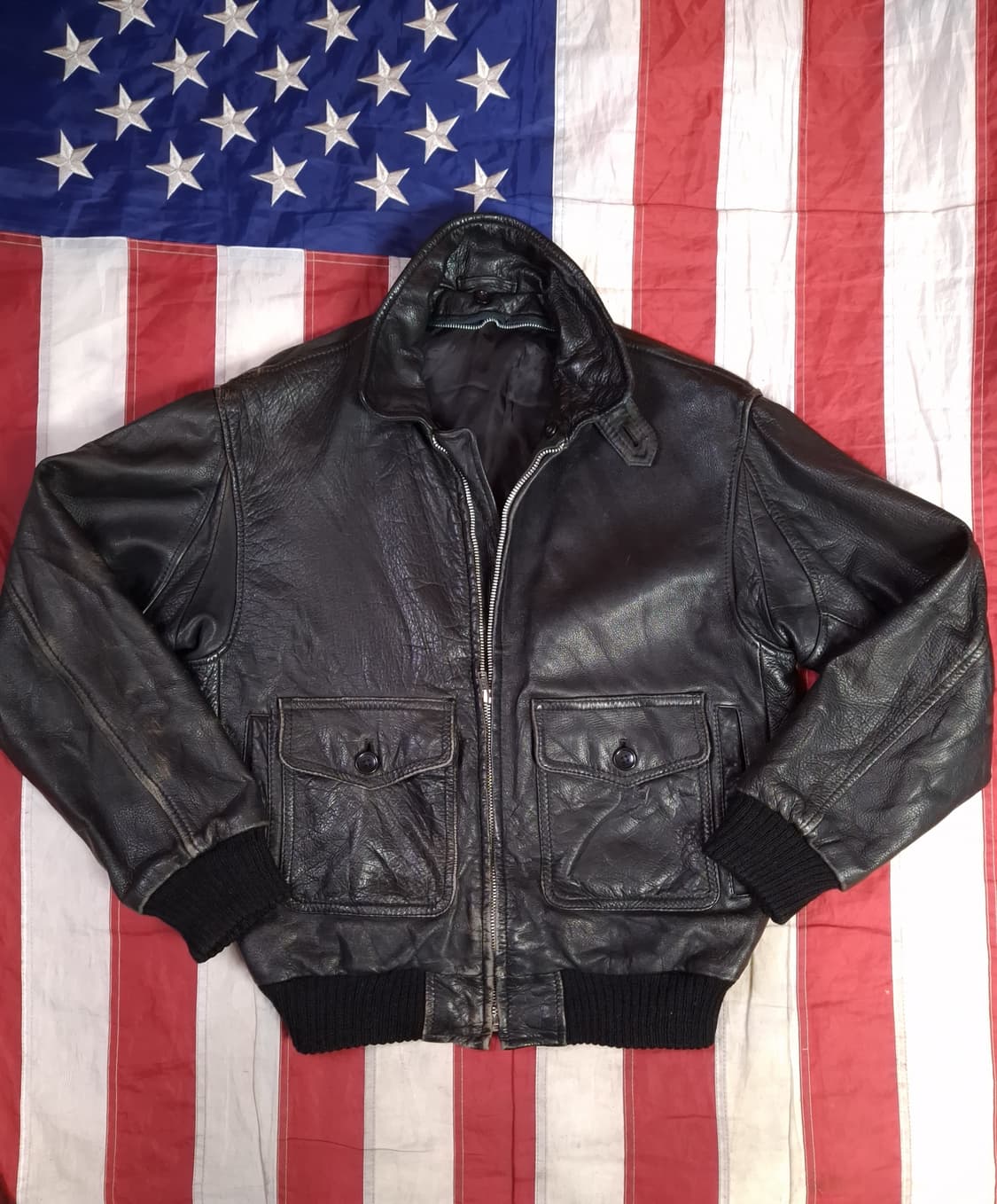 오리지날 90's 일본판 준 JUN 리얼레더 항공자켓 상품이미지1