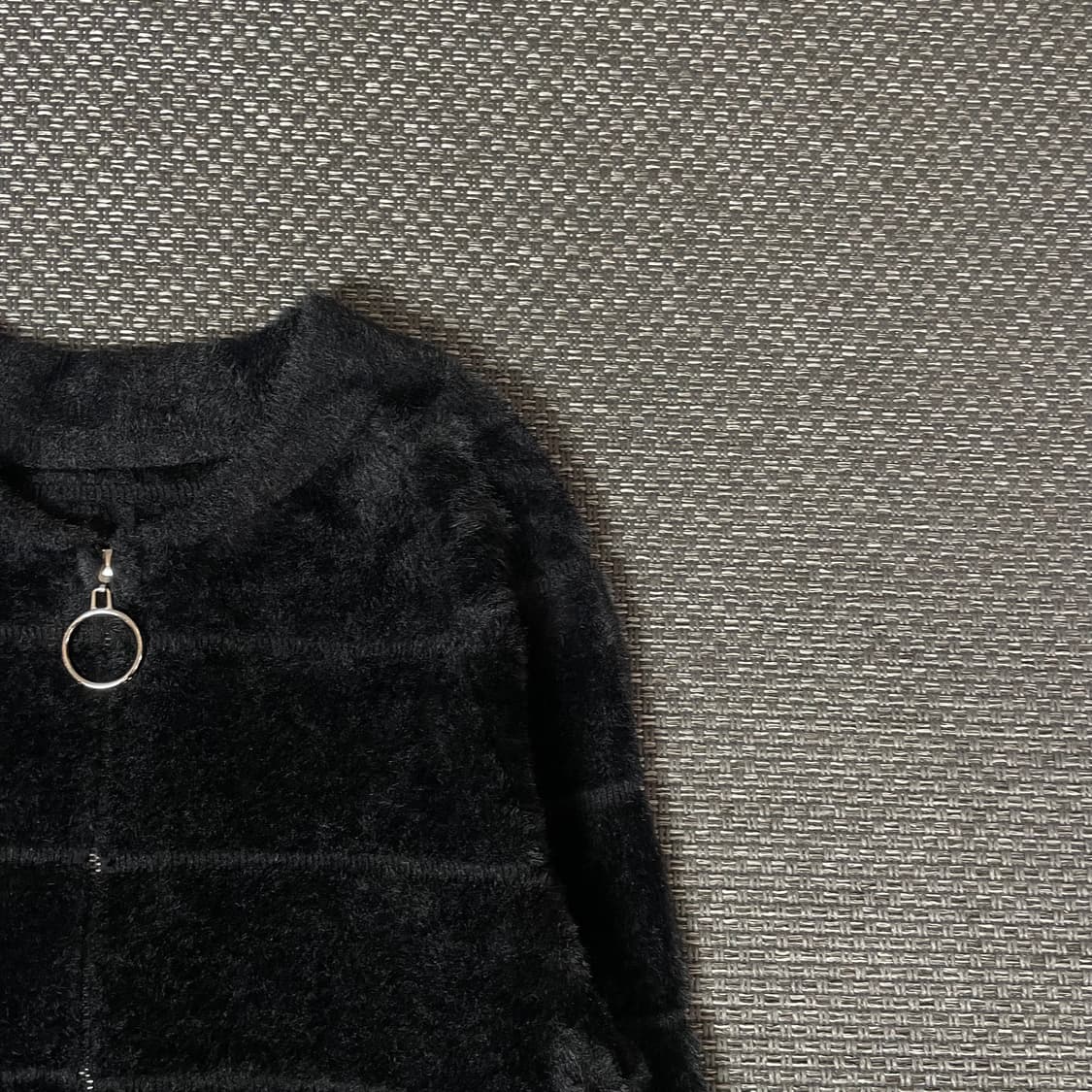 빈티지 블랙 인조 퍼 링 집업 상품이미지3