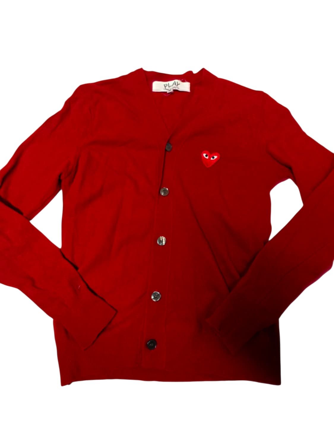 [꼼데가르송] 플레이 레드 하트 와펜 브이넥 울 가디건 M (여성황금사이 상품이미지1