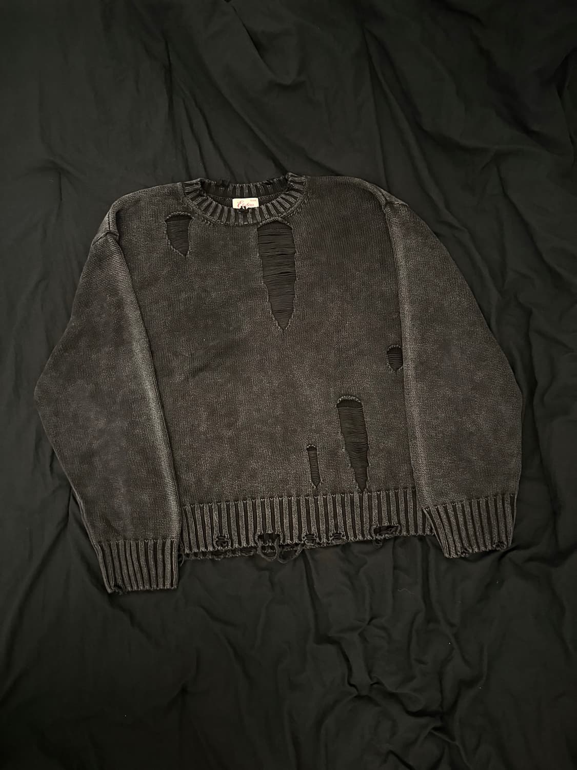 이티씨이 디스트로이드 워시드 니트 블랙 상품이미지4