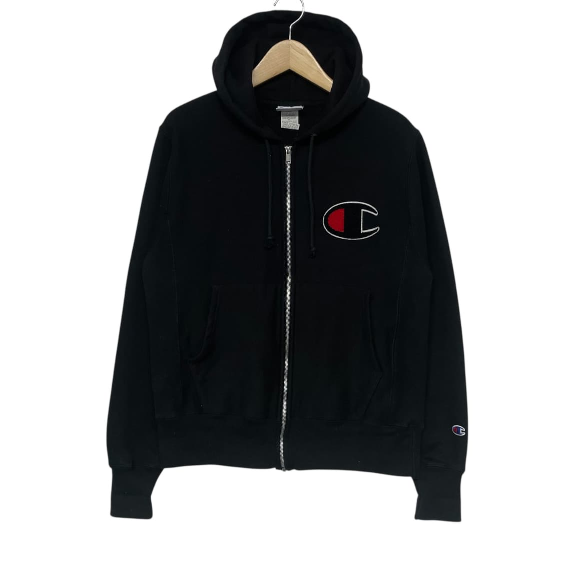 챔피온 빅로고 리버스위브 후드집업 블랙 상품이미지1