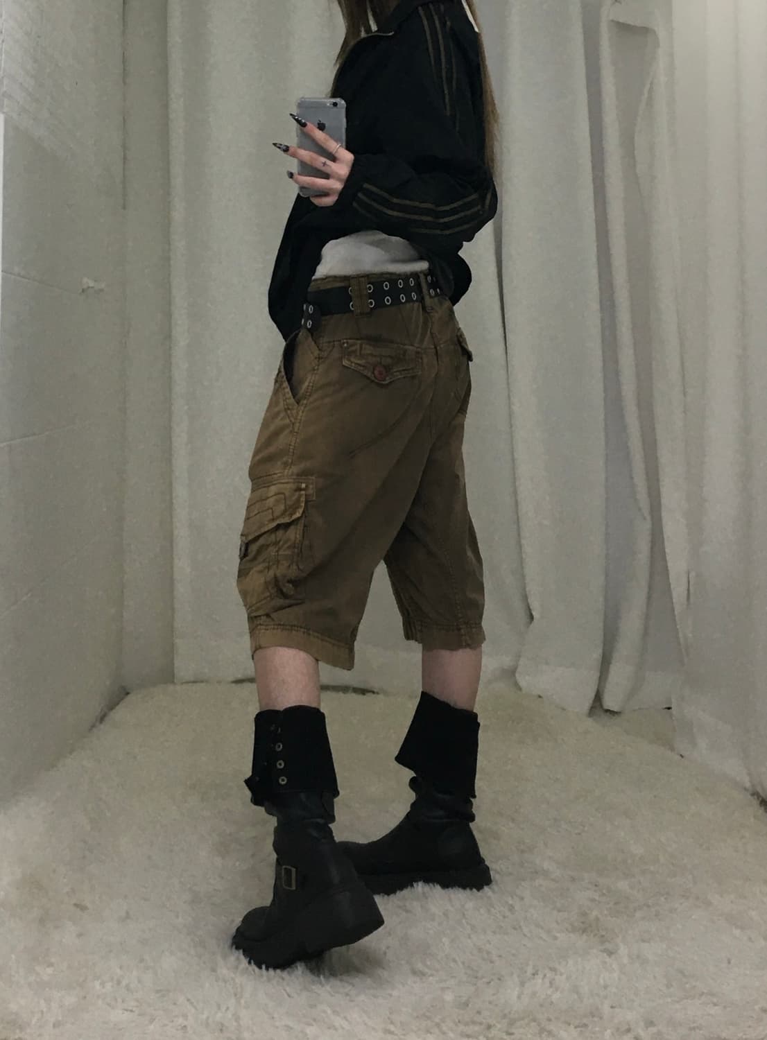 빈티지 빅포켓 베이지브라운 카고 버뮤다 팬츠 상품이미지2