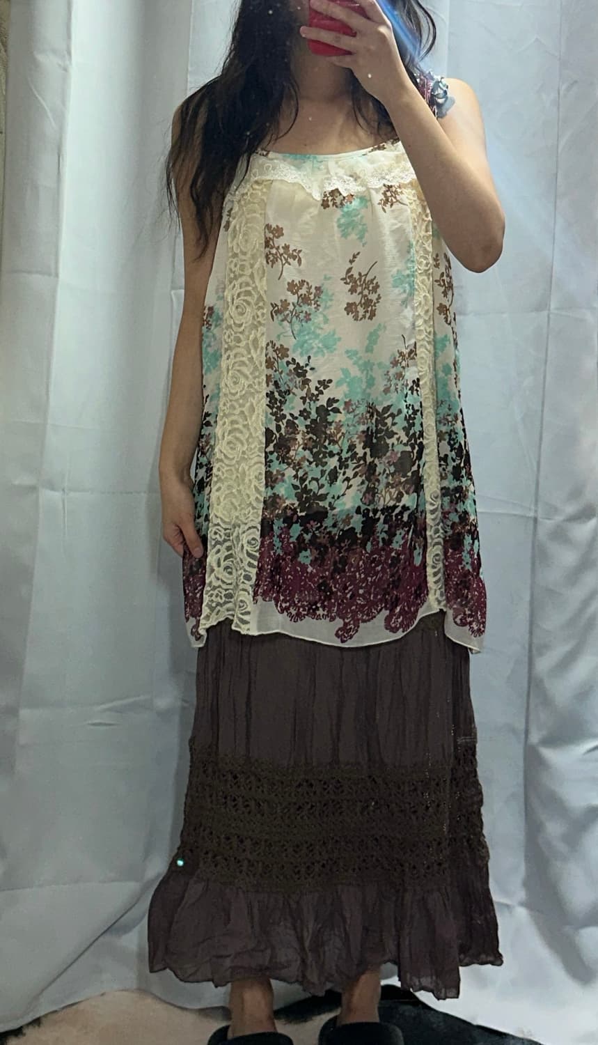 모리 원 옵숄 니트 오리엔탈 레이스 원피스 뮤트 퍼플 크로셰 스커트 코디 상품이미지3