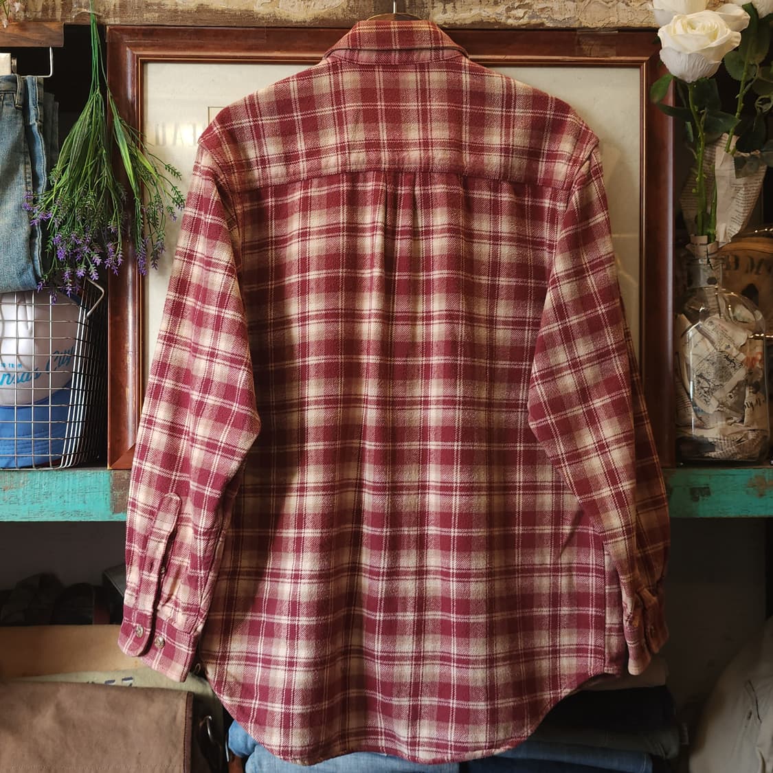 90s 아메리칸 빈티지 체크셔츠 헤비 플란넬 워크셔츠 레드 L 상품이미지3