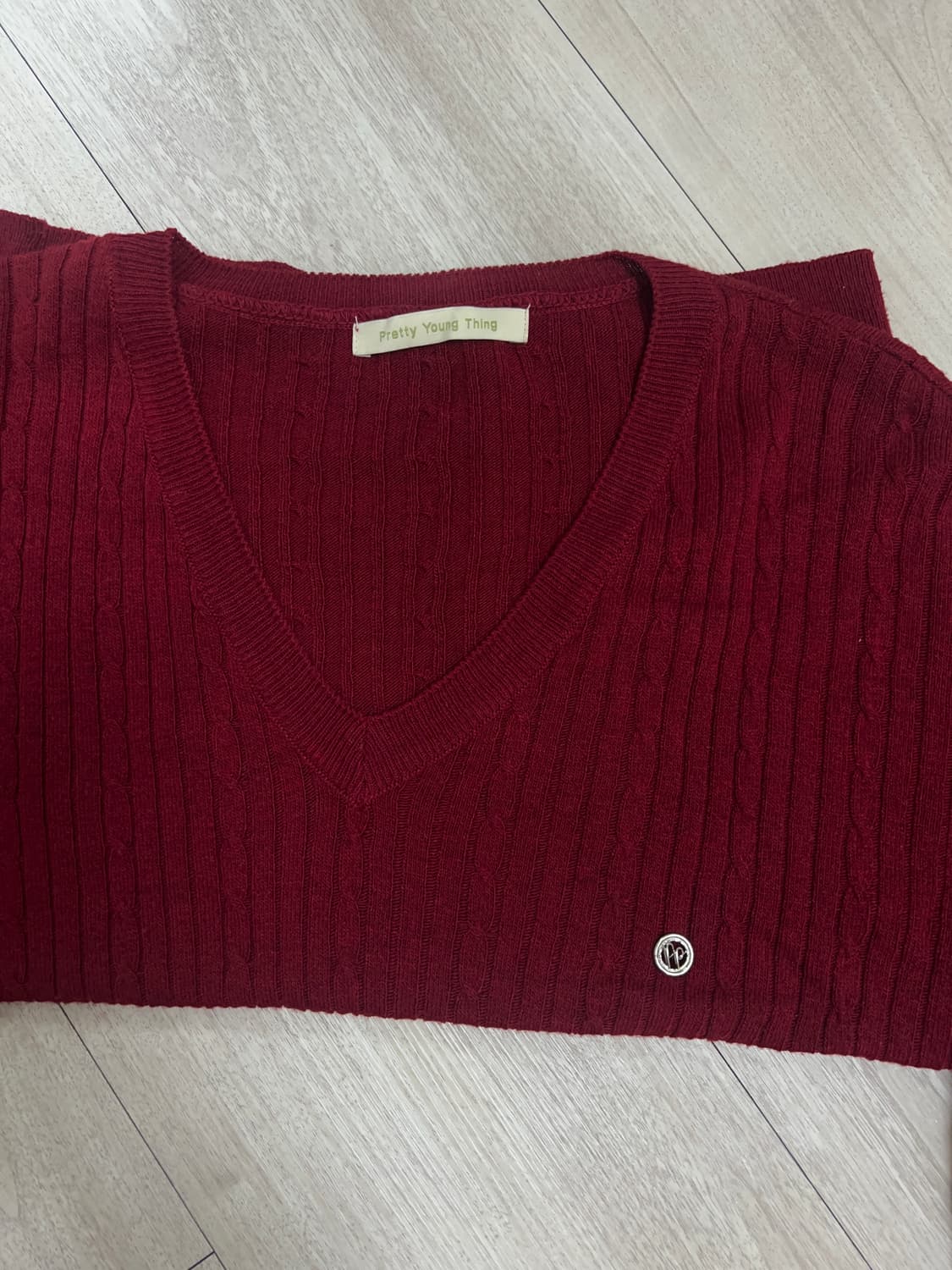 프리티영띵 케이블 루즈핏 니트 버건디 상품이미지1