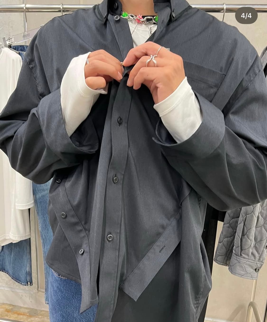 perverze waist tie shirts (dark navy) 상품이미지5