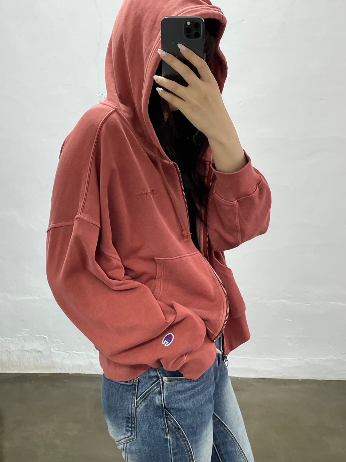 챔피온  후드집업 코랄 핑크 상품이미지1
