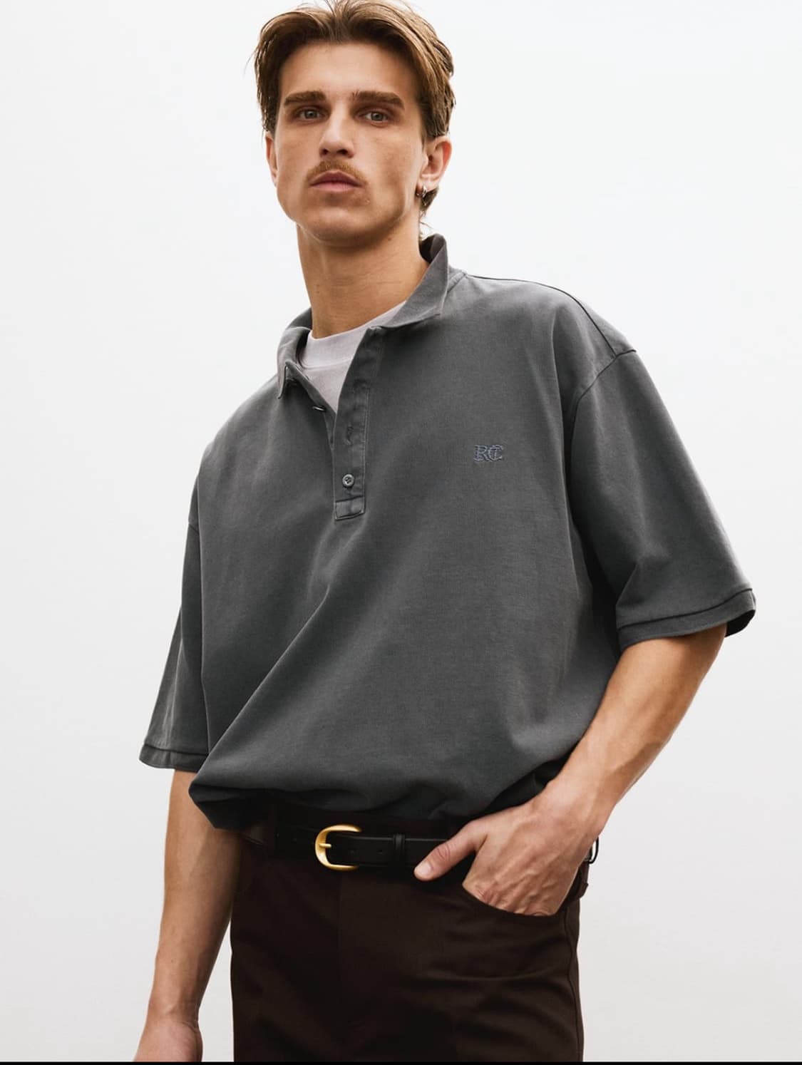 렉토 25SS 오버사이즈 가먼트 코튼 피케 반팔 셔츠 블루이쉬 차콜 상품이미지1