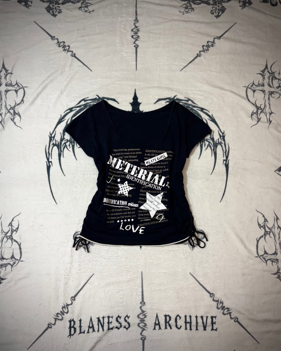Y2K star lettering shirring short sleeve 상품이미지1