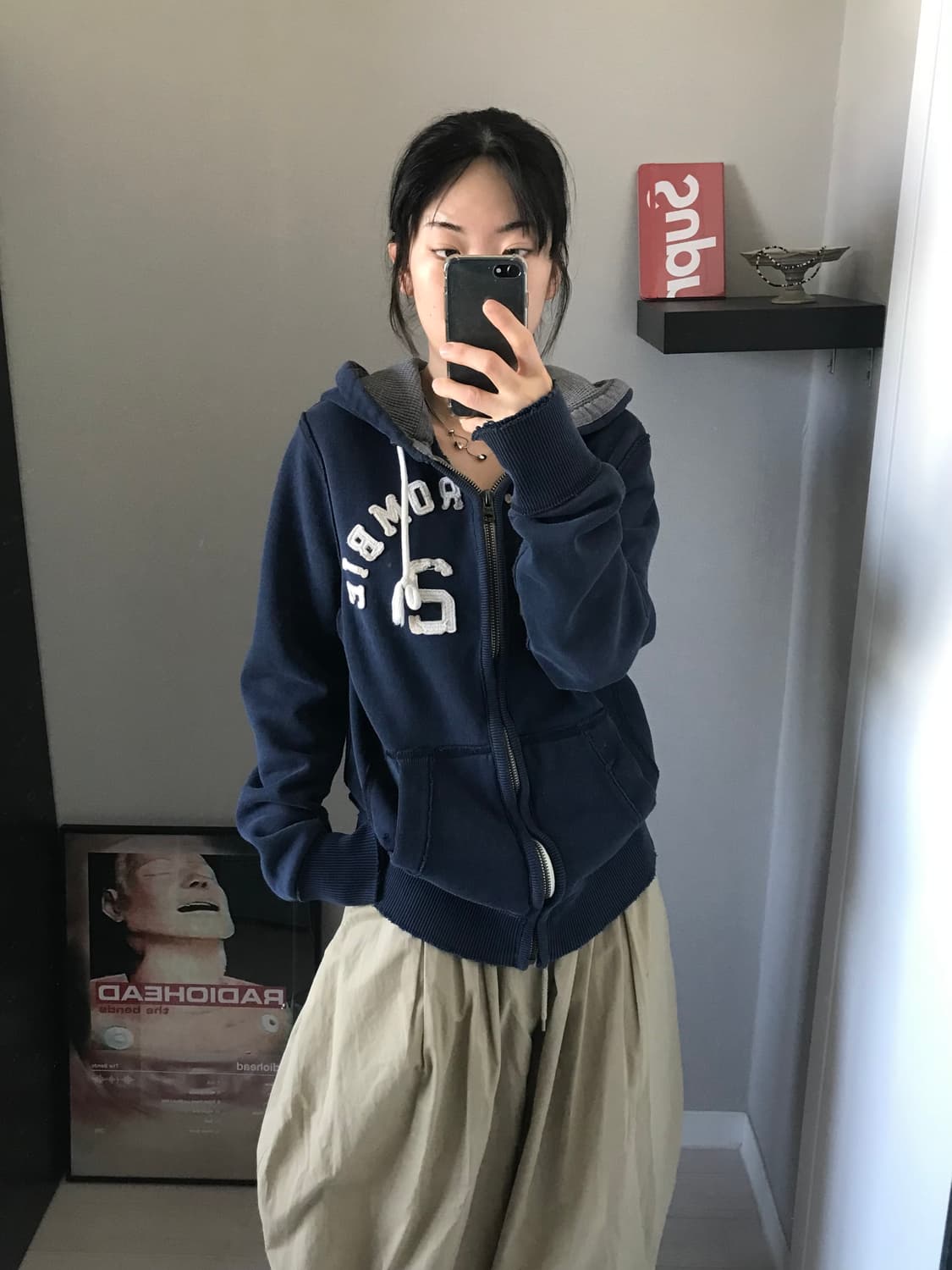 아베크롬비 자수로고 헤비써멀 네이비 후드집업 상품이미지2