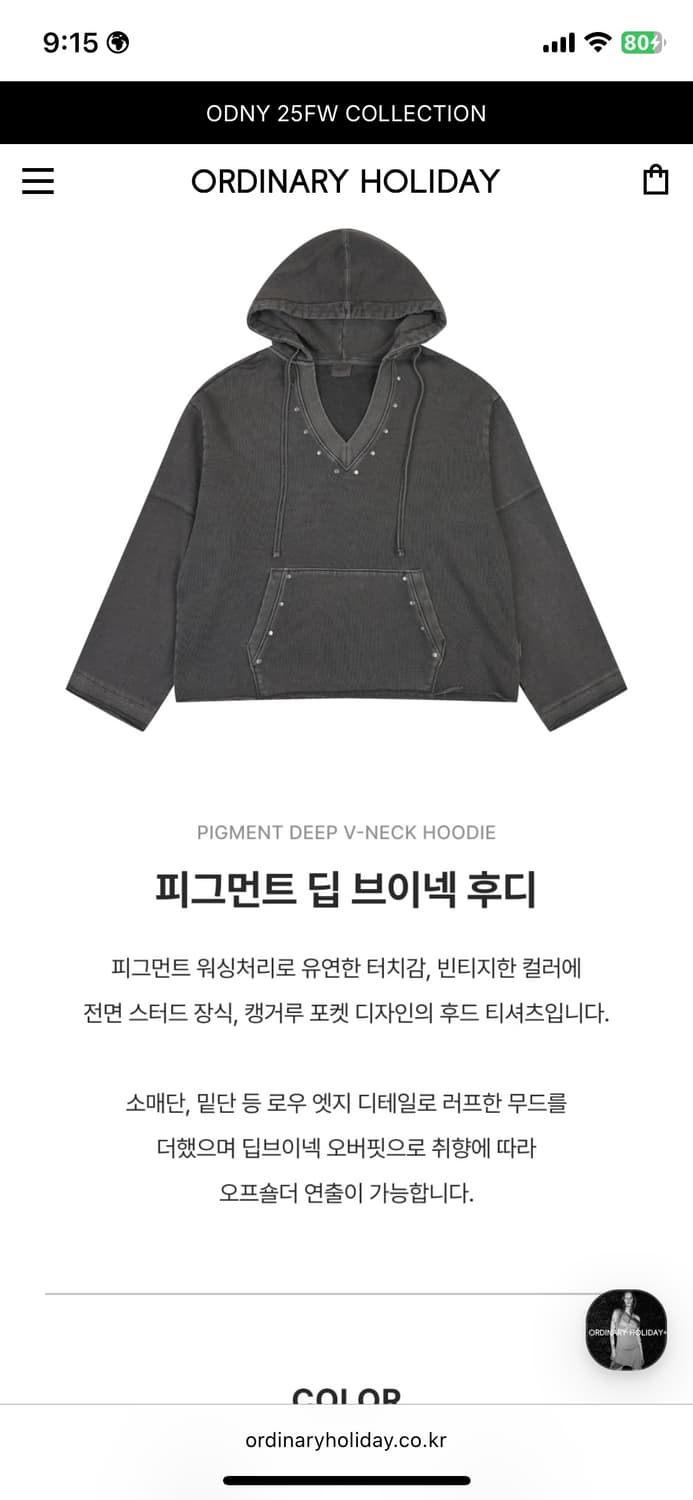 오디너리 홀리데이 브이넥 후드티 상품이미지2