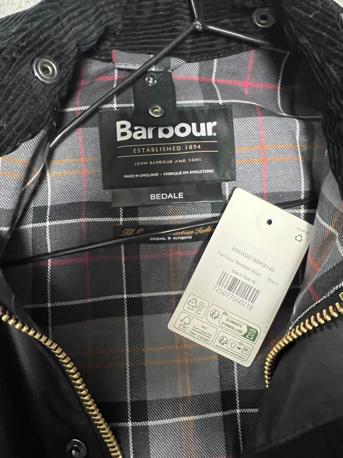 바버 비데일 왁스 자켓 블랙 40사이즈 (새상품) 상품이미지2