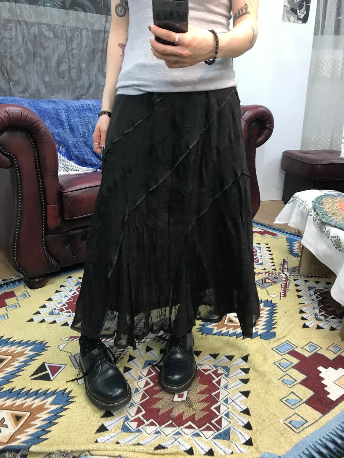 빈티지 여성 새틴 디테일 블랙 스커트 (Z1128) 상품이미지1