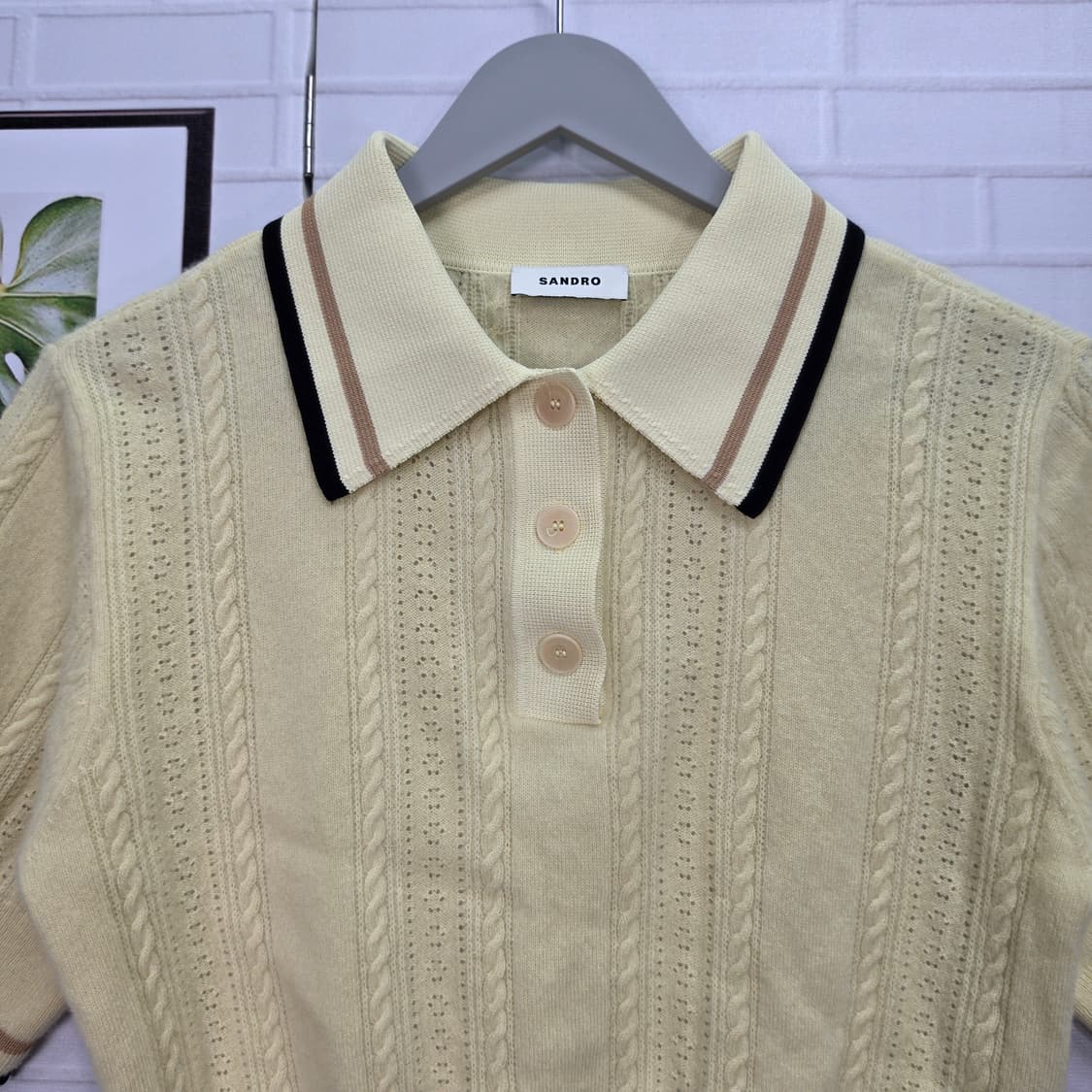 산드로 케이블 캐시미어 울 폴로 반팔 크롭 티셔츠 1사이즈 상품이미지3