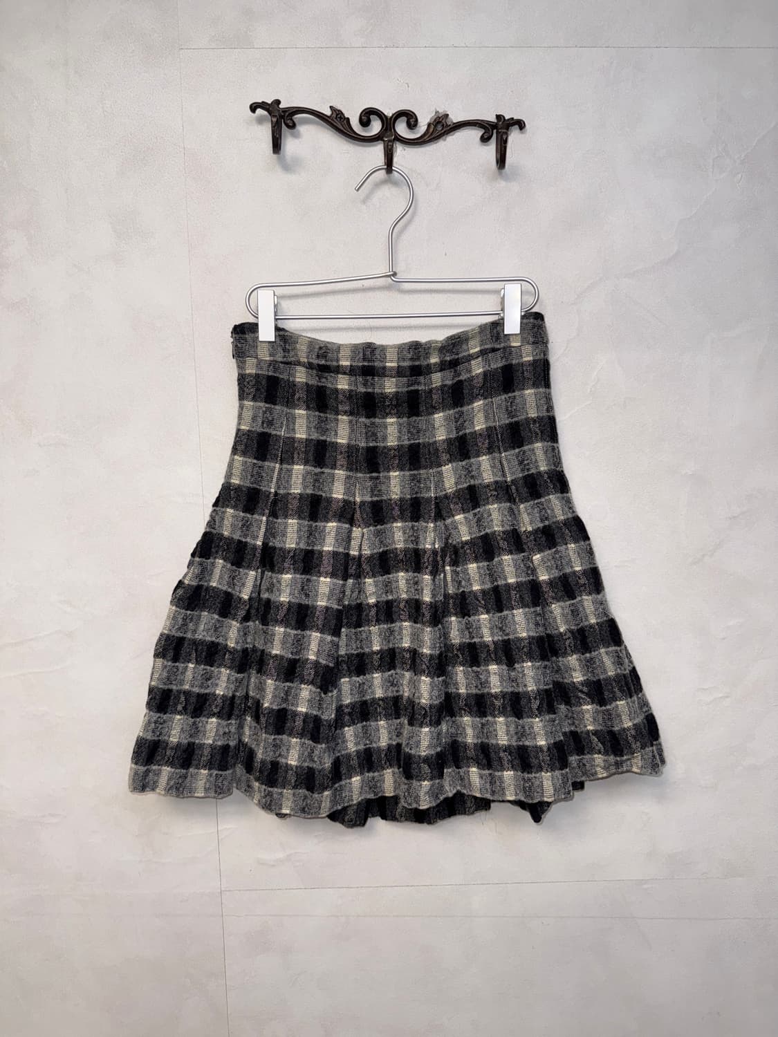 Charcoal check wool pleats skirt 상품이미지3
