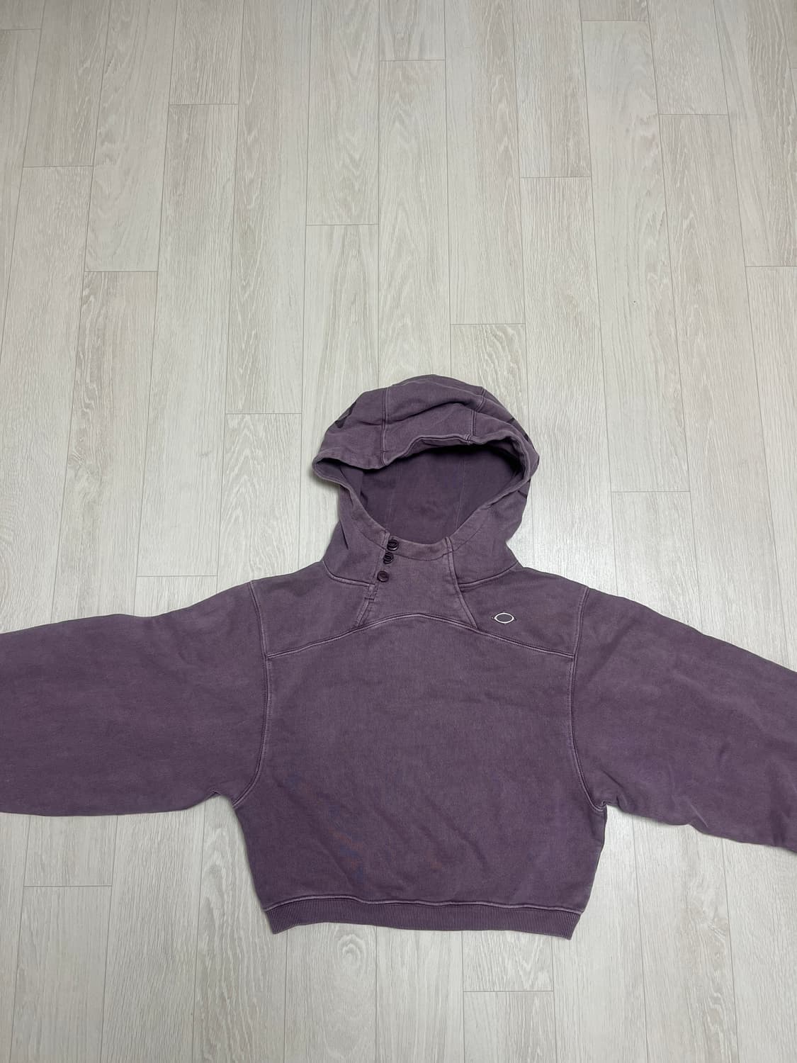 (W) 미스치프 사이드 버튼 업 크롭 후드 워시드 레드 브라운 상품이미지2