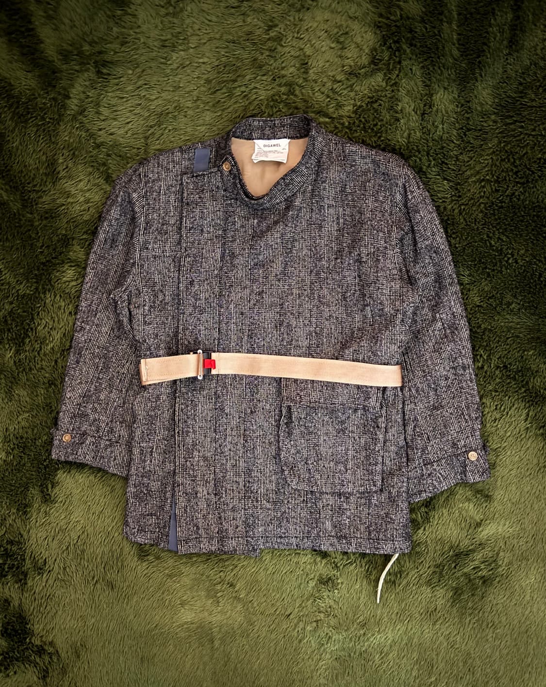 [1] DIGAWEL 디가웰 글렌 체크 울 큐프라 벨티드 하프 코트 상품이미지1