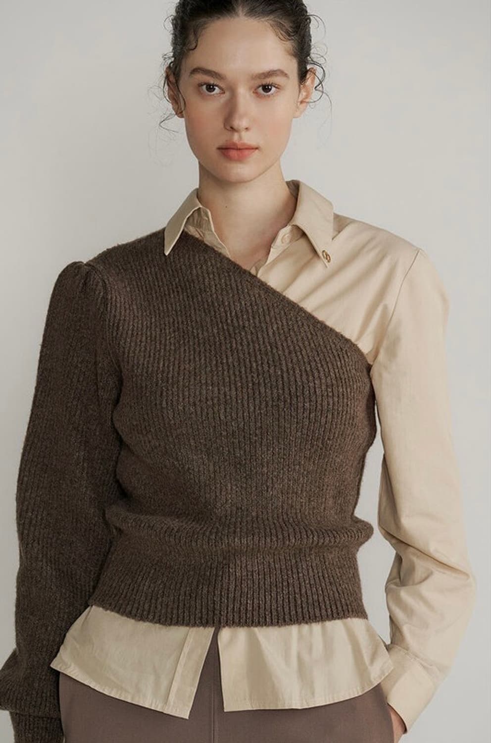 새상품 ) 루시르주 원오프숄더 니트 세트 (브라운) 상품이미지2