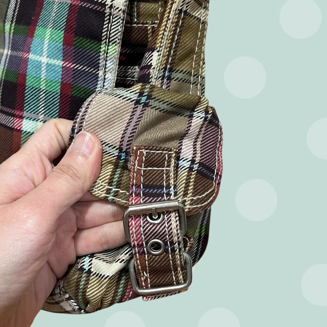 모리걸 빈티지 체크무늬 크로스백 상품이미지3