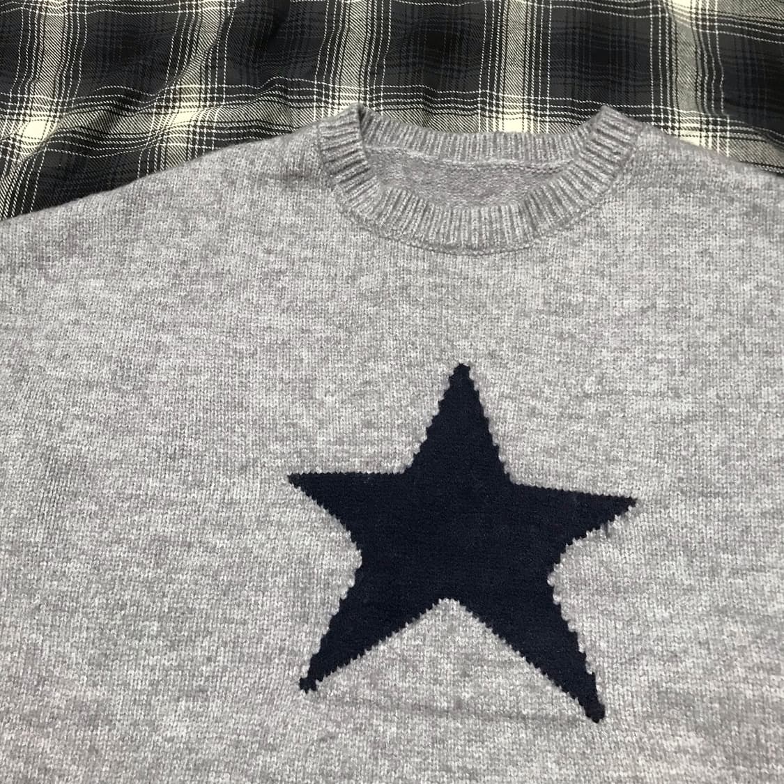 재팬 헤비 빈티지 별 니트 스웨터 멜란지 그레이 오버핏 상품이미지7