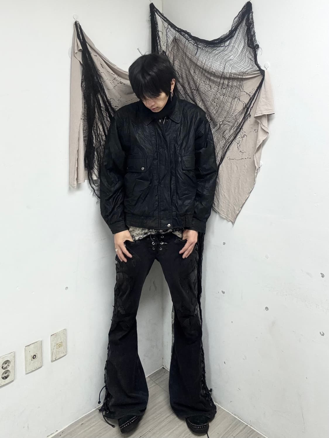 Y2K Bomber-Fit Black Jacket 상품이미지1