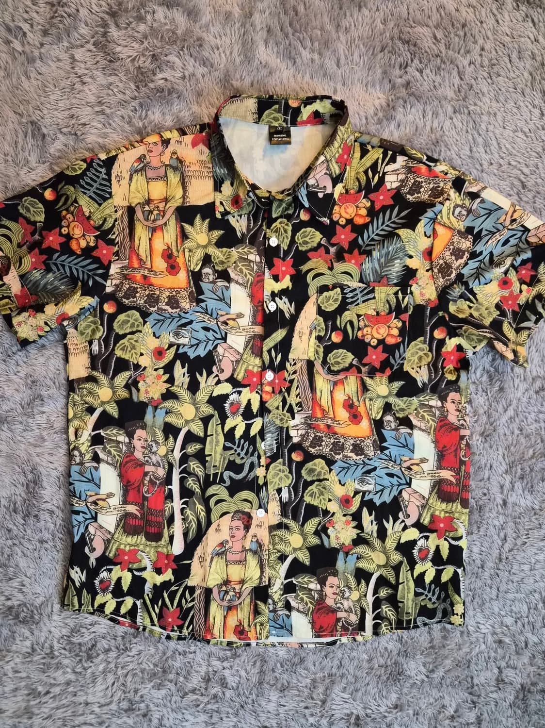 일본(2XL) 프리다 칼로 패턴 남성 하와이안 반팔 셔츠 상품이미지1