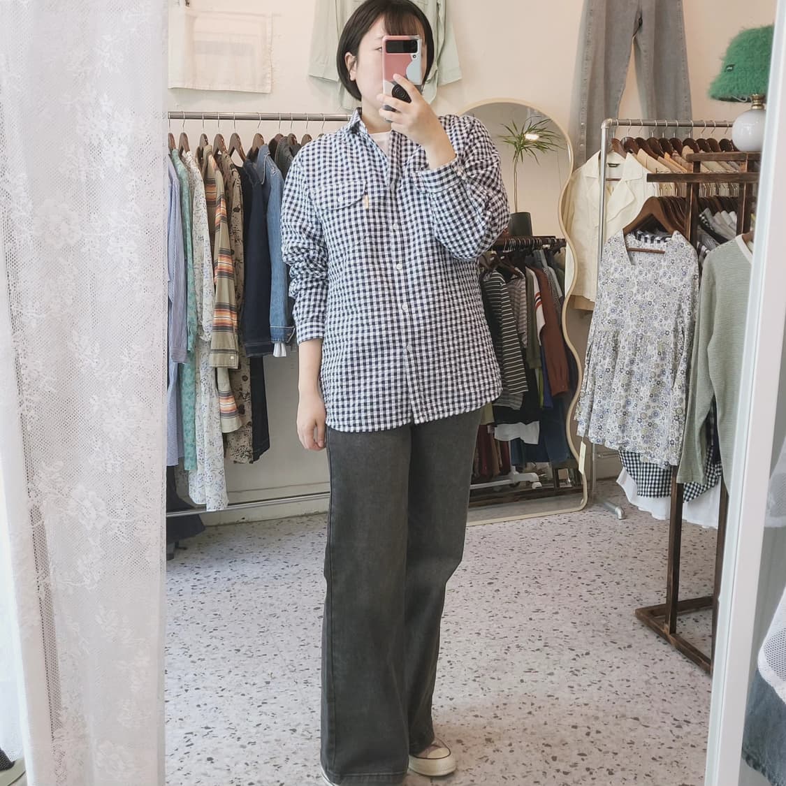 Sun3san 시어서커 네이비체크 셔츠 상품이미지10