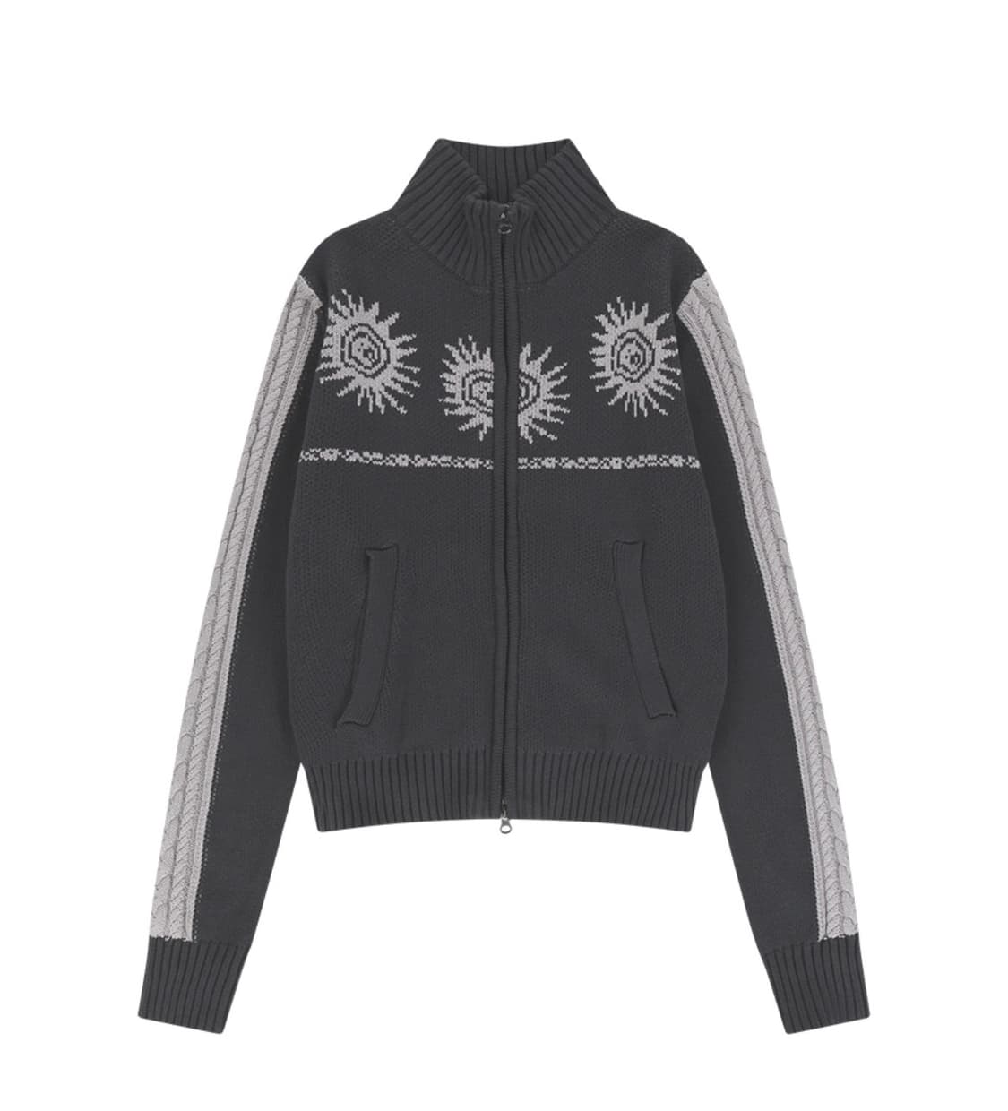 Sun Jacquard Zip-Up Sweater (Dark Gray) 상품이미지1
