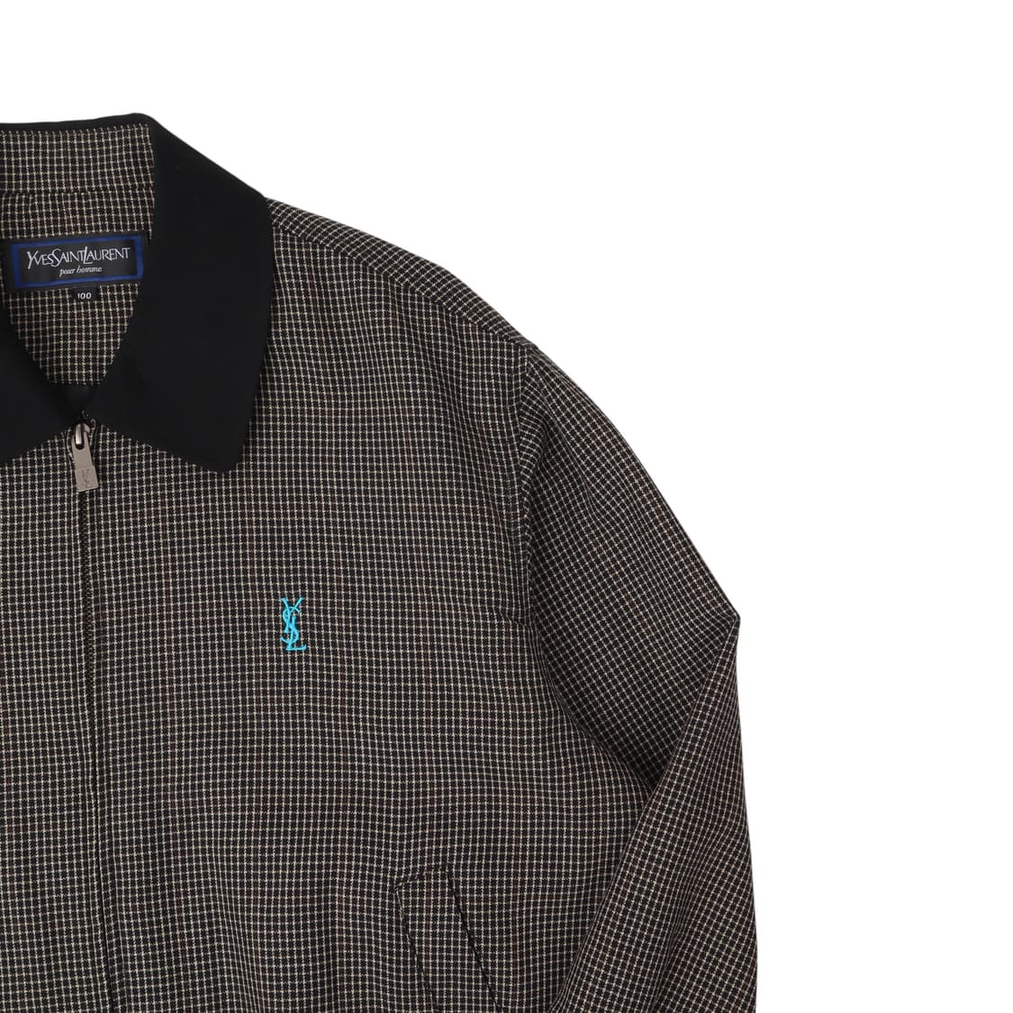 입생로랑 배색 카라 체크 울 블루종 자켓 상품이미지4