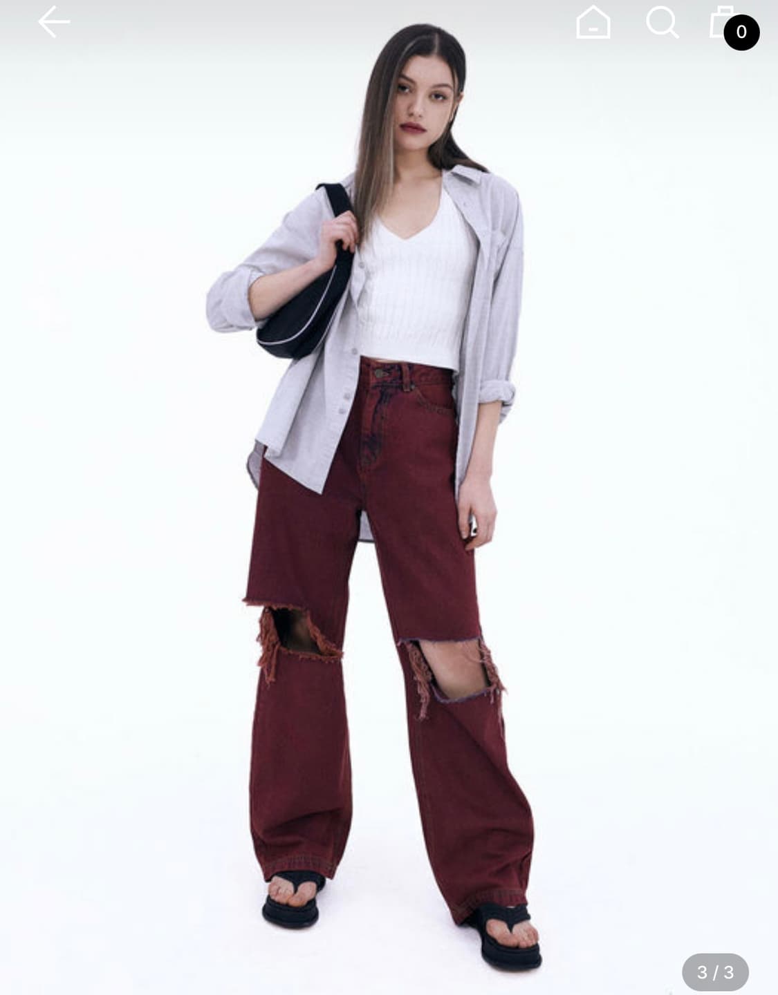 스컬프터 디스트로이드 와이드 데님 팬츠 레드 S 상품이미지2