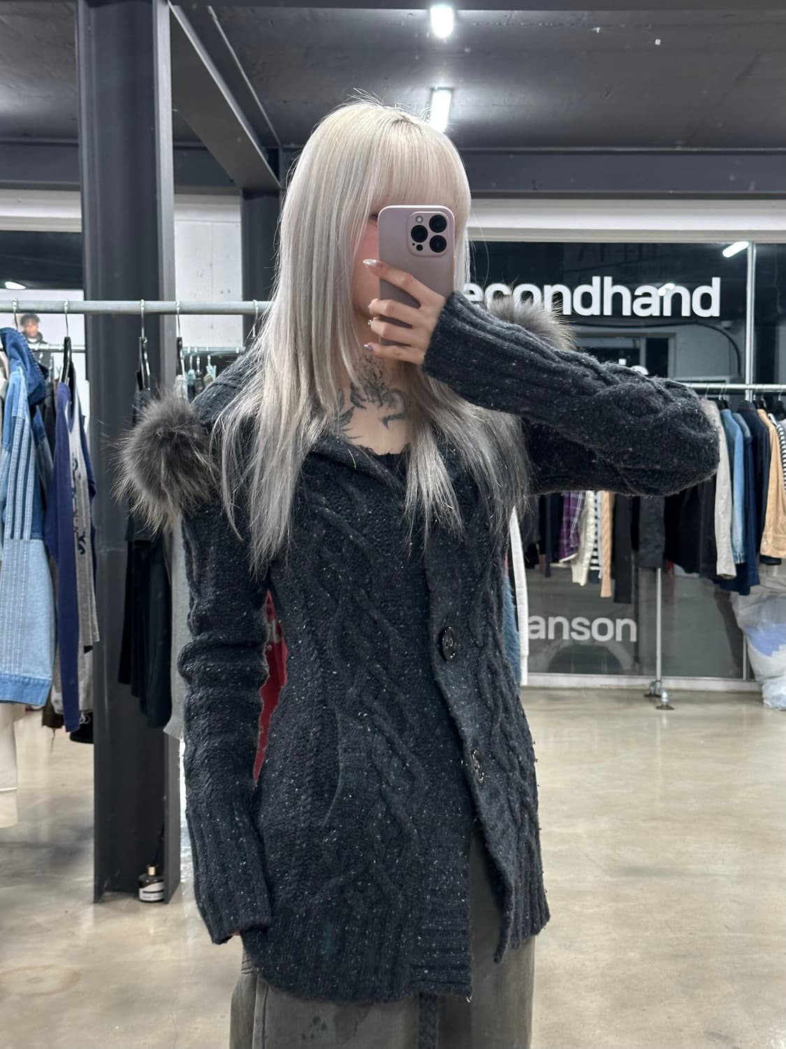 버버리 퍼 후드 니트 가디건 상품이미지1