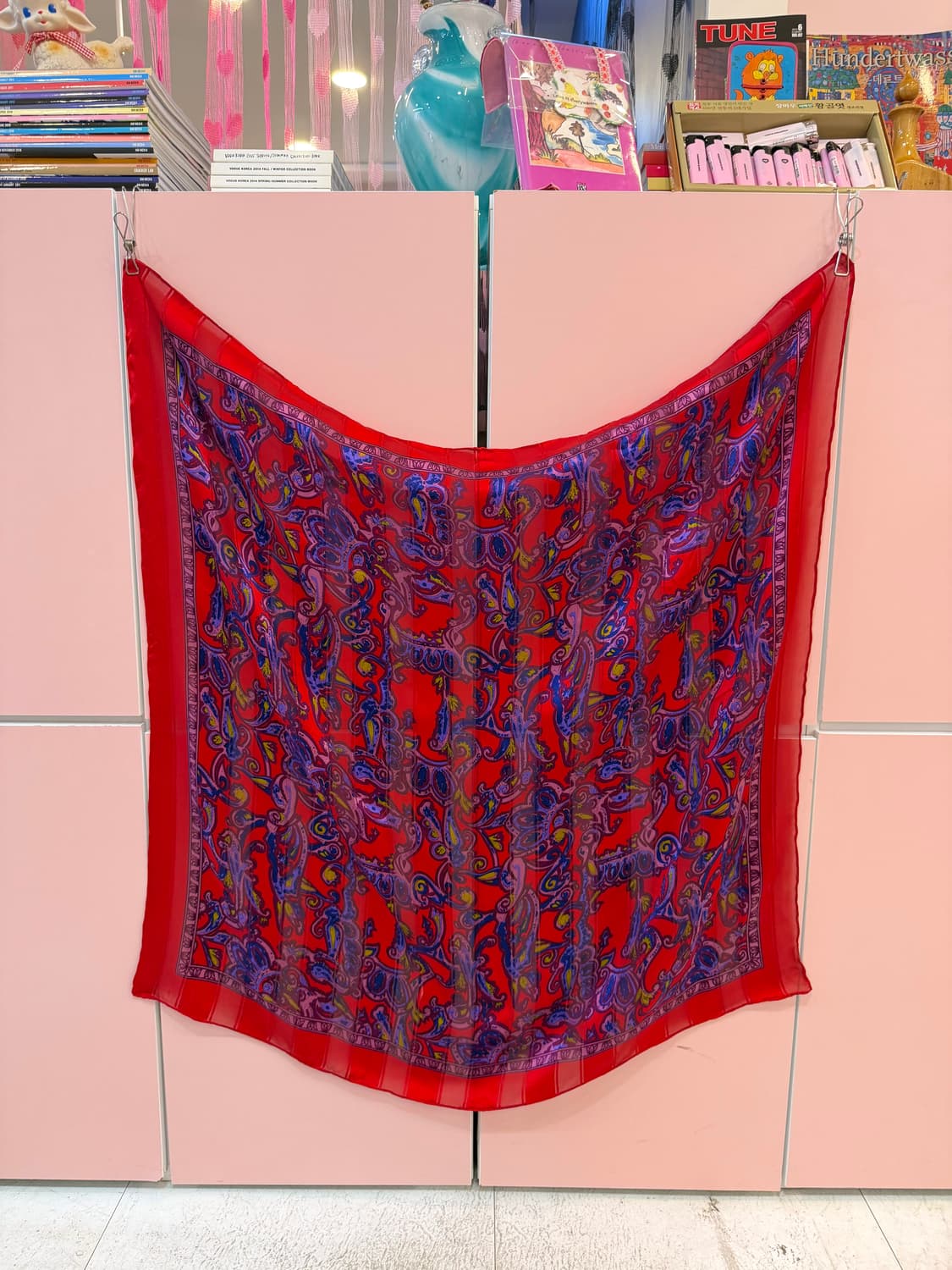 빈티지 인디안 패턴 레드 스카프 상품이미지4