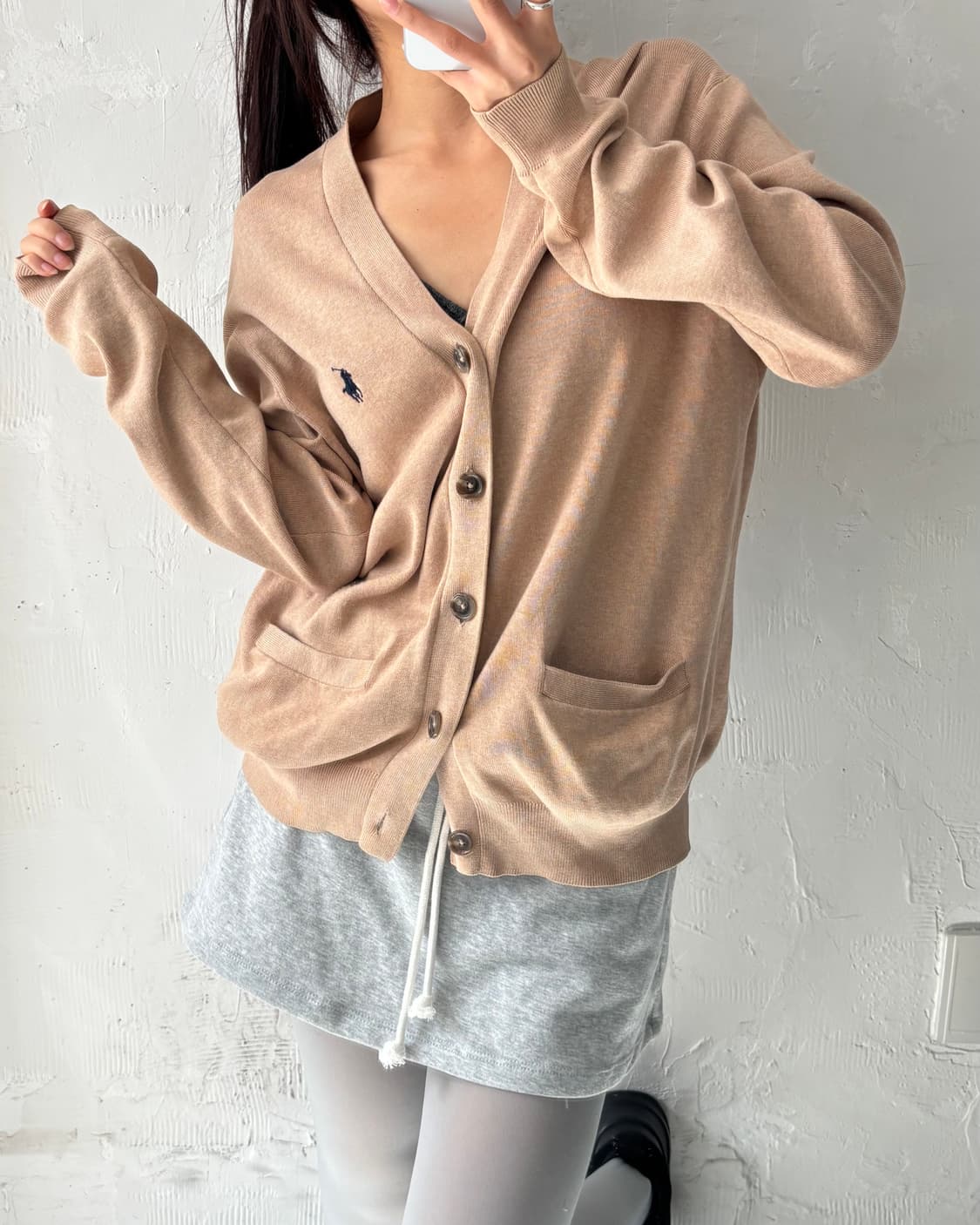 Polo 폴로 랄프로렌 피마코튼 베이지 컬러 브이넥 가디건 상품이미지2