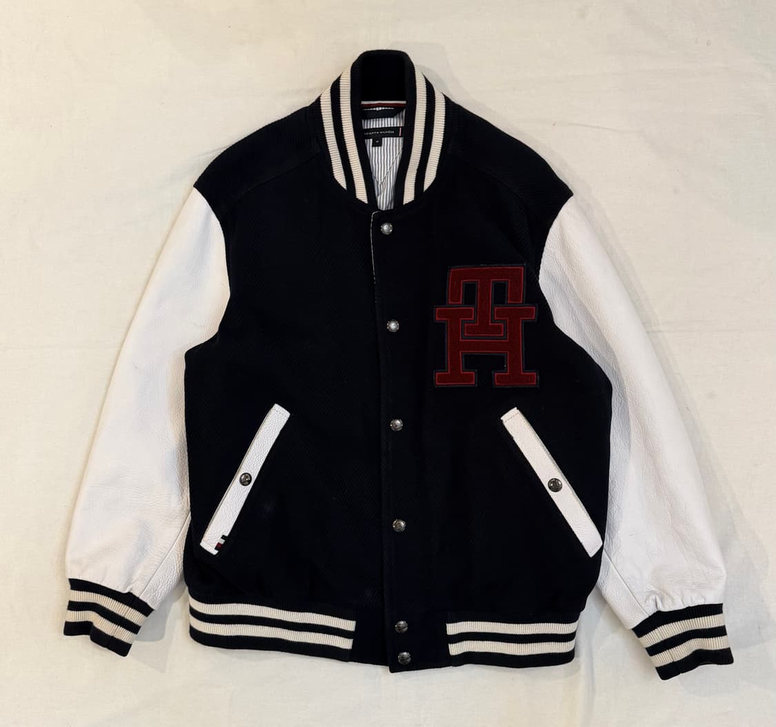 타미힐피거 아이비리그 바시티 가죽 자켓 네이비 상품이미지2