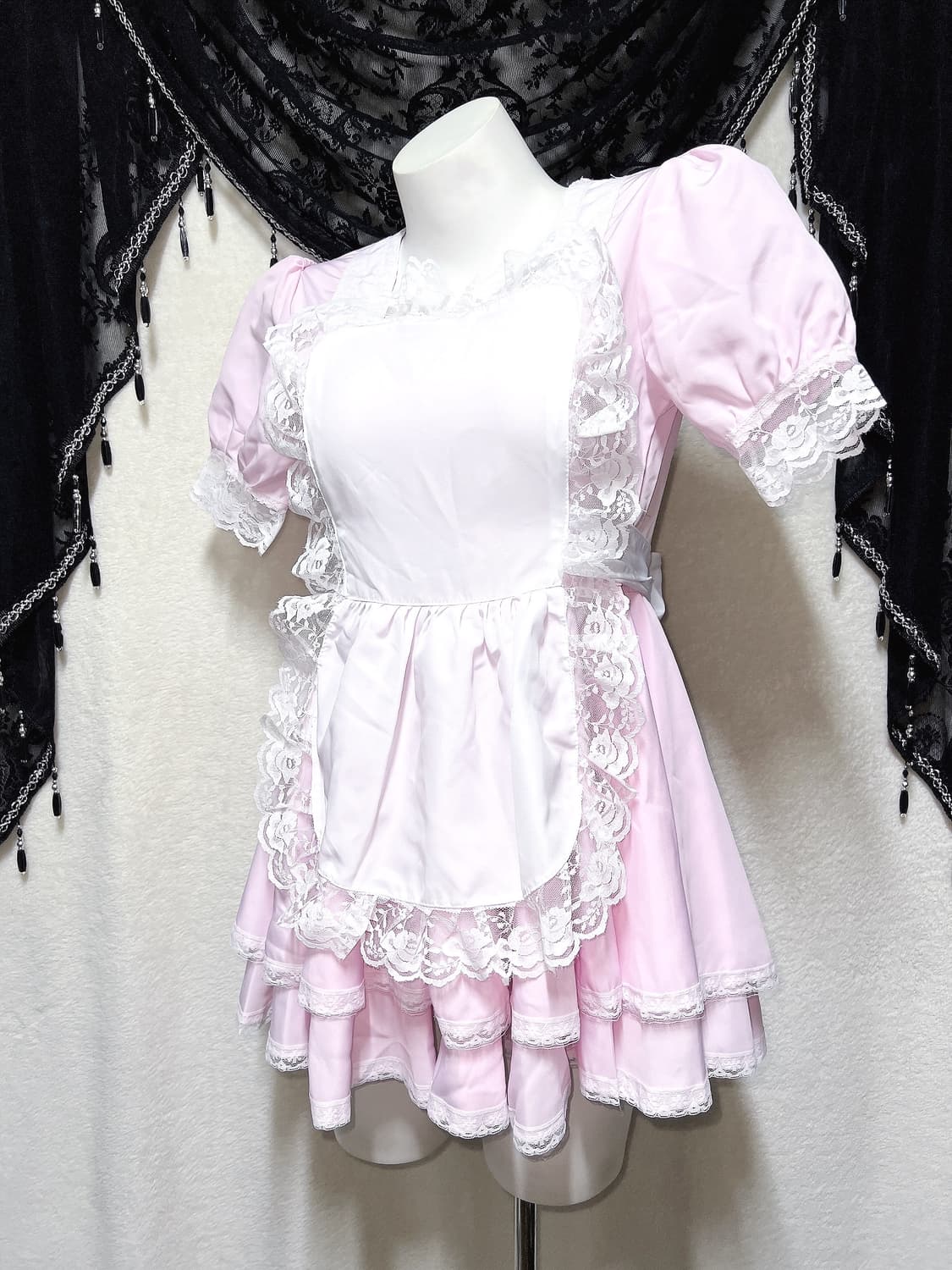 핑크 엔젤 로리타 메이드복 프릴레이스 양산형 드레스 원피스 코스튬 지하돌 상품이미지4