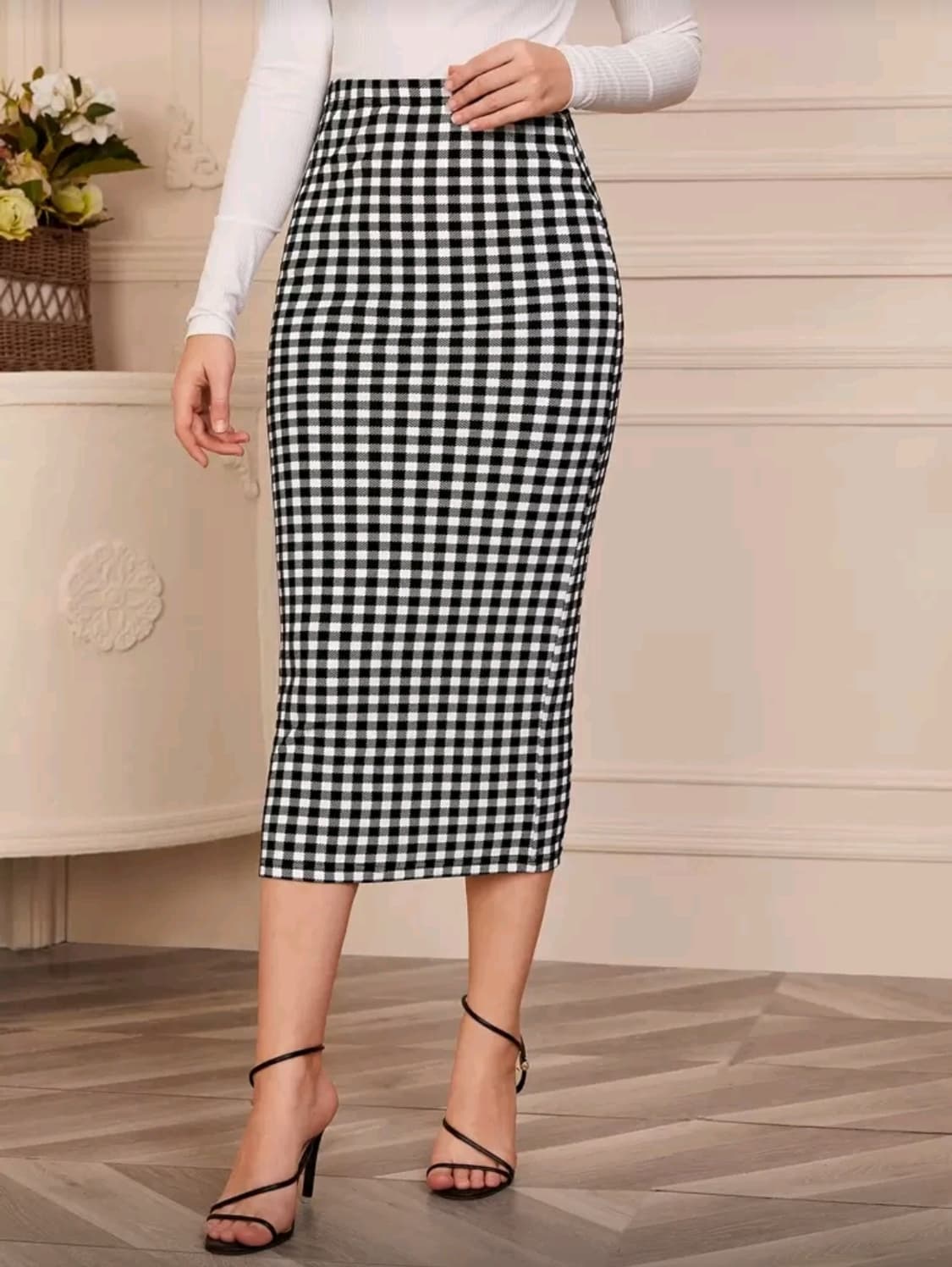 깅엄체크 롱스커트 L사이즈 상품이미지4