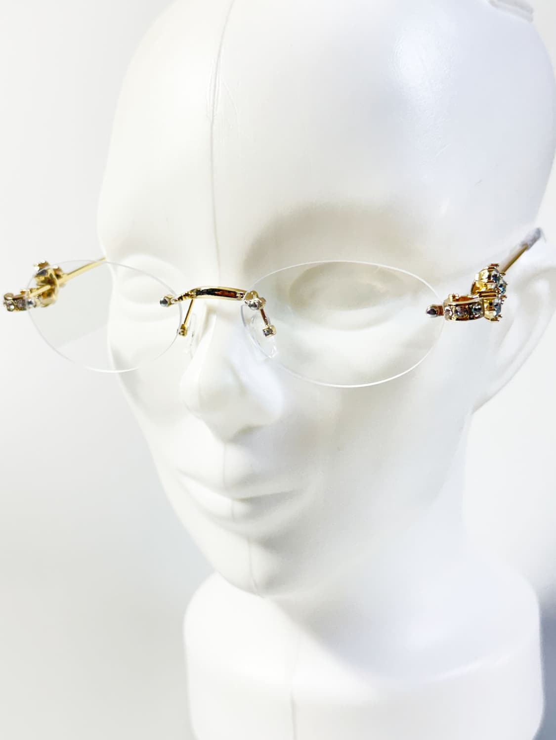 무테 오벌 골드 메탈 프레임 큐빅 디테일 빈티지 안경 상품이미지9