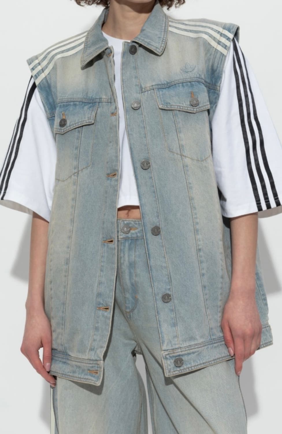 아디다스  투인원 데님 셔츠 자켓 블루 m사이즈 /us 상품이미지4