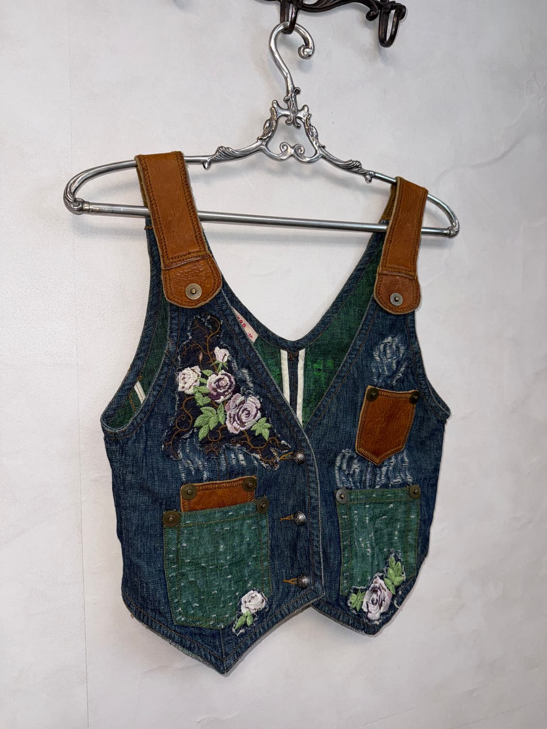 Bohemian flower leather patch denim vest 상품이미지2
