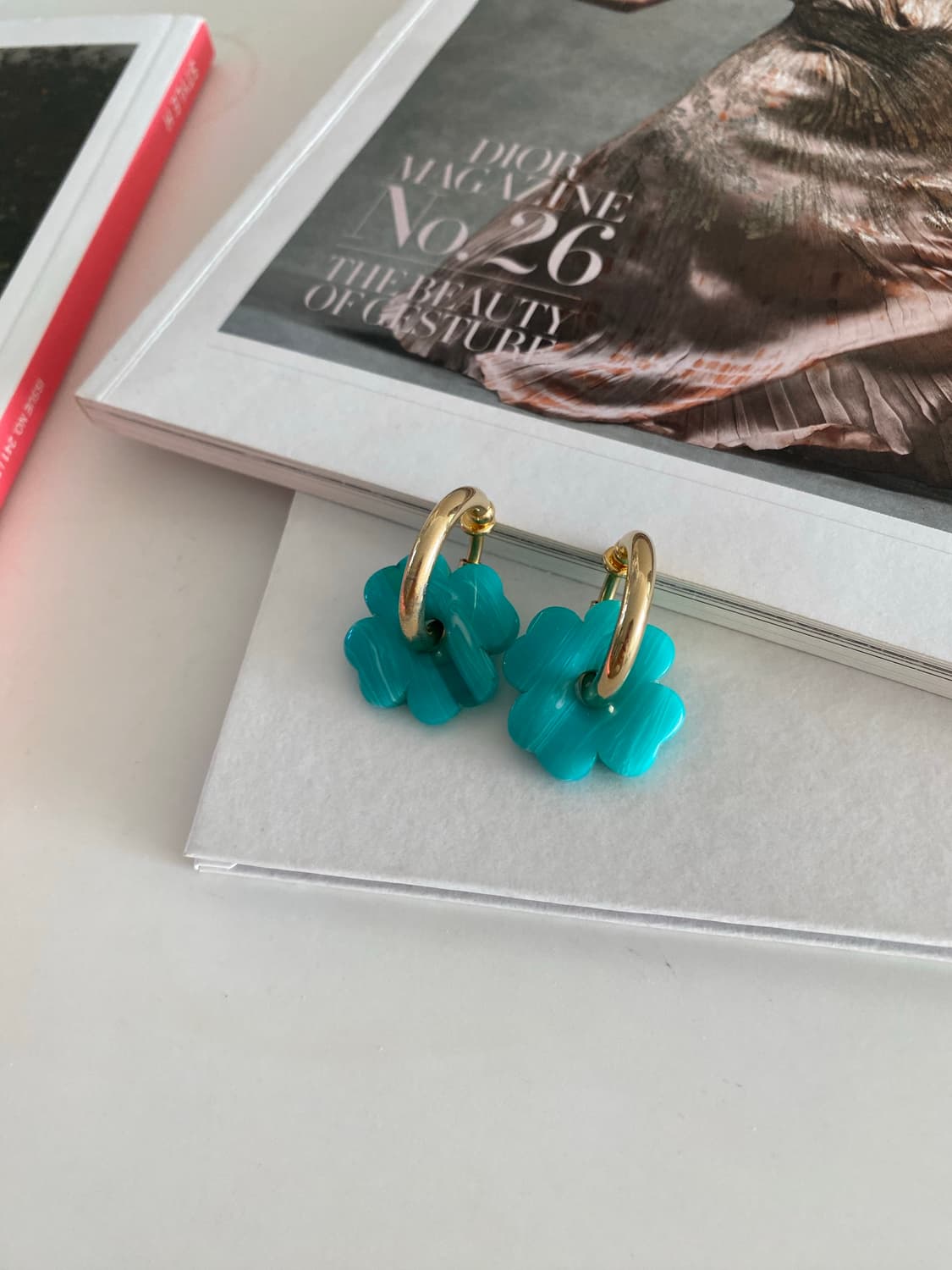 일본 수입 터키블루 클로버 후프 이어링 귀걸이 상품이미지4