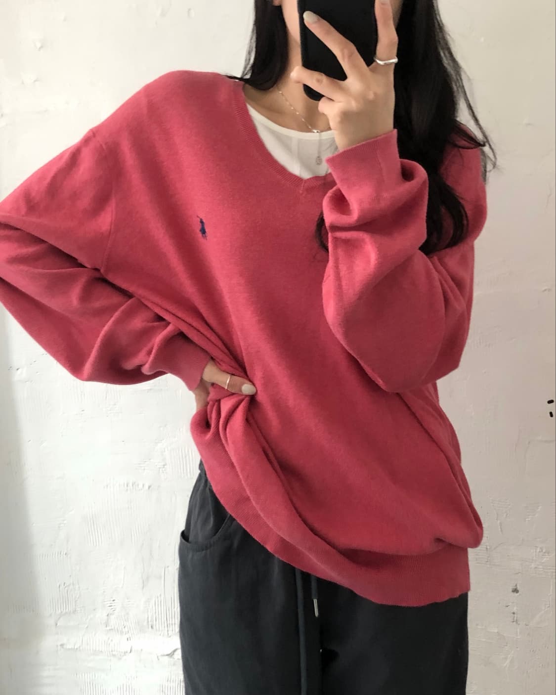 Polo 폴로 랄프로렌 피마코튼 로즈핑크 브이넥 니트  Price - 5 상품이미지1