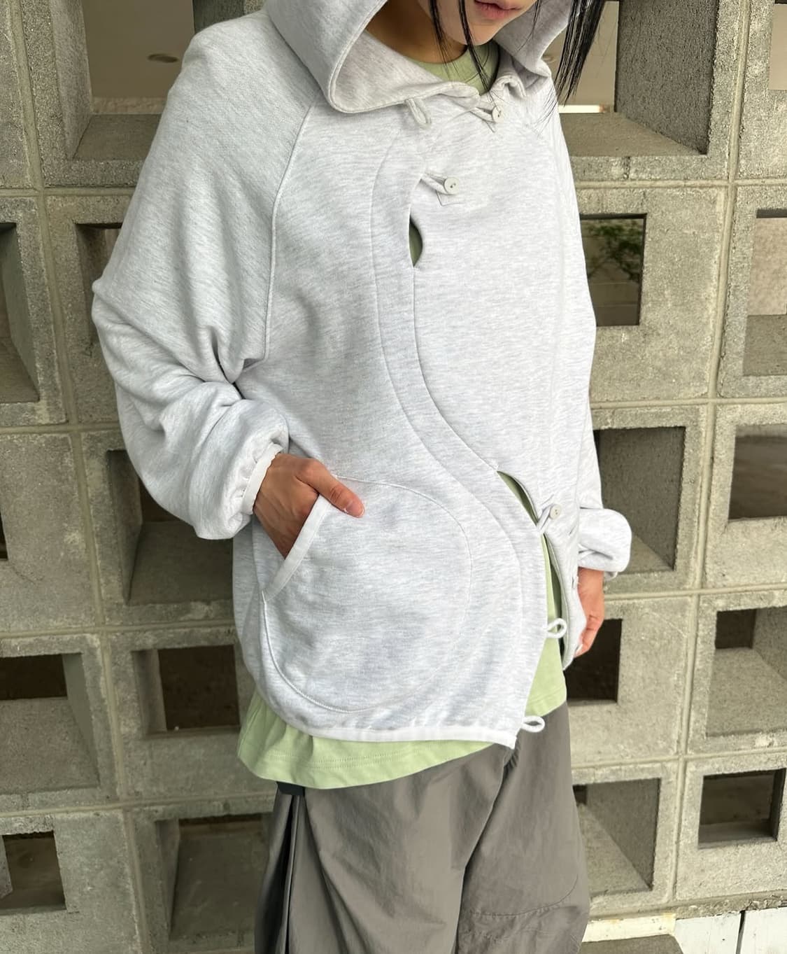 산산기어 버튼 후디 멜란지 화이트 2 상품이미지2