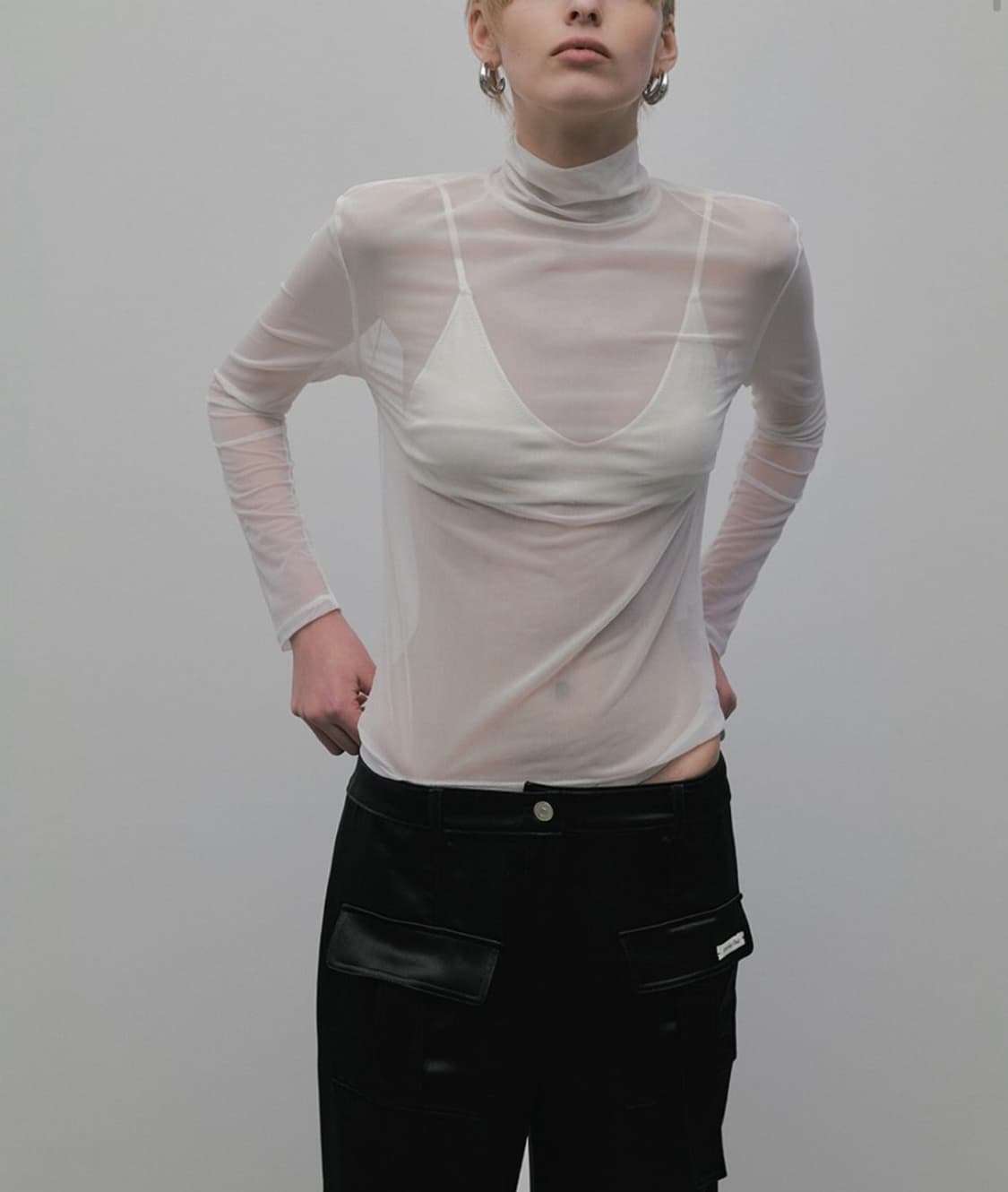 오버듀플레어 메쉬 폴라 탑 화이트 상품이미지1