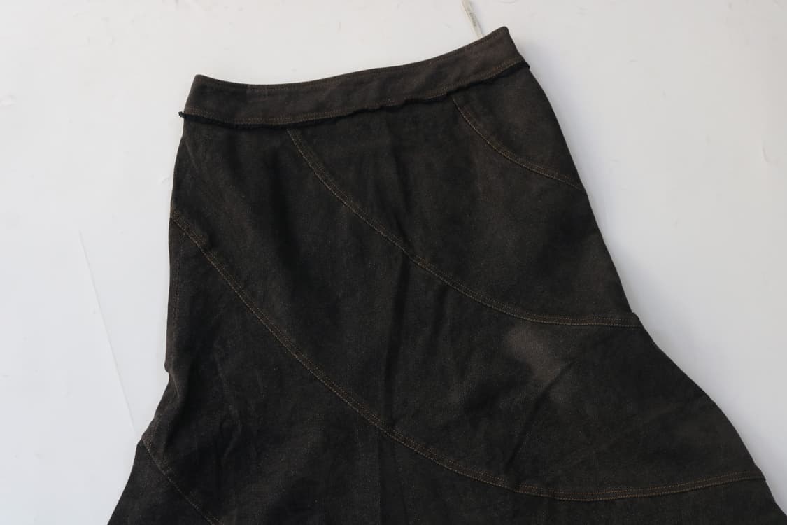 PRECIAR 빈티지 다크 브라운 티어드 패널 데님 롱 스커트 (38) 상품이미지3