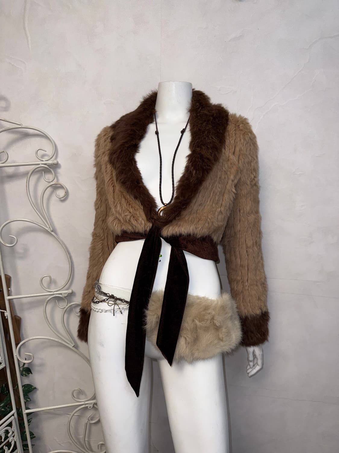 Beige brown fur knit crop bolero jacket  상품이미지4