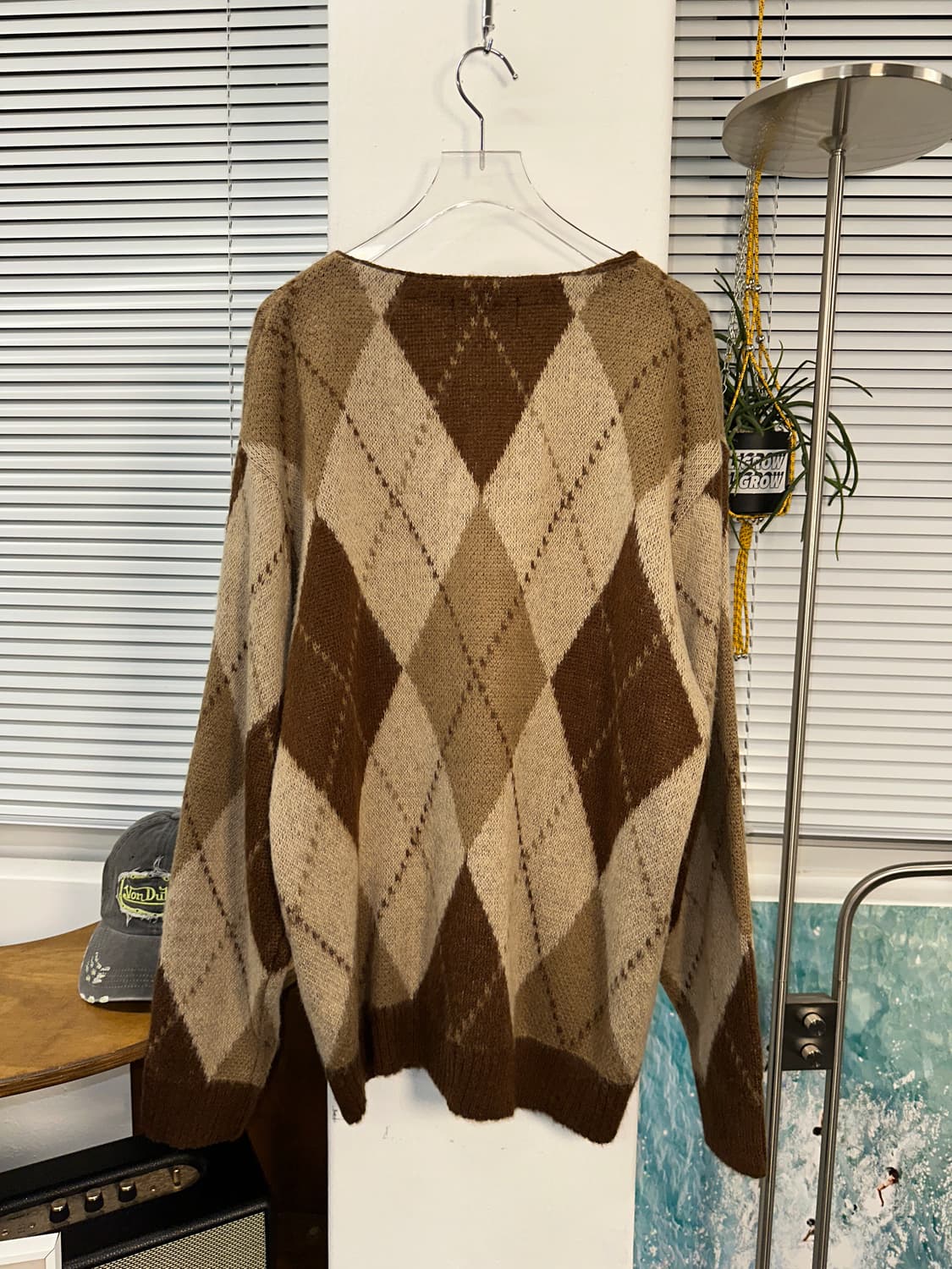 마하그리드 아가일 울 오버핏 가디건 L 상품이미지3