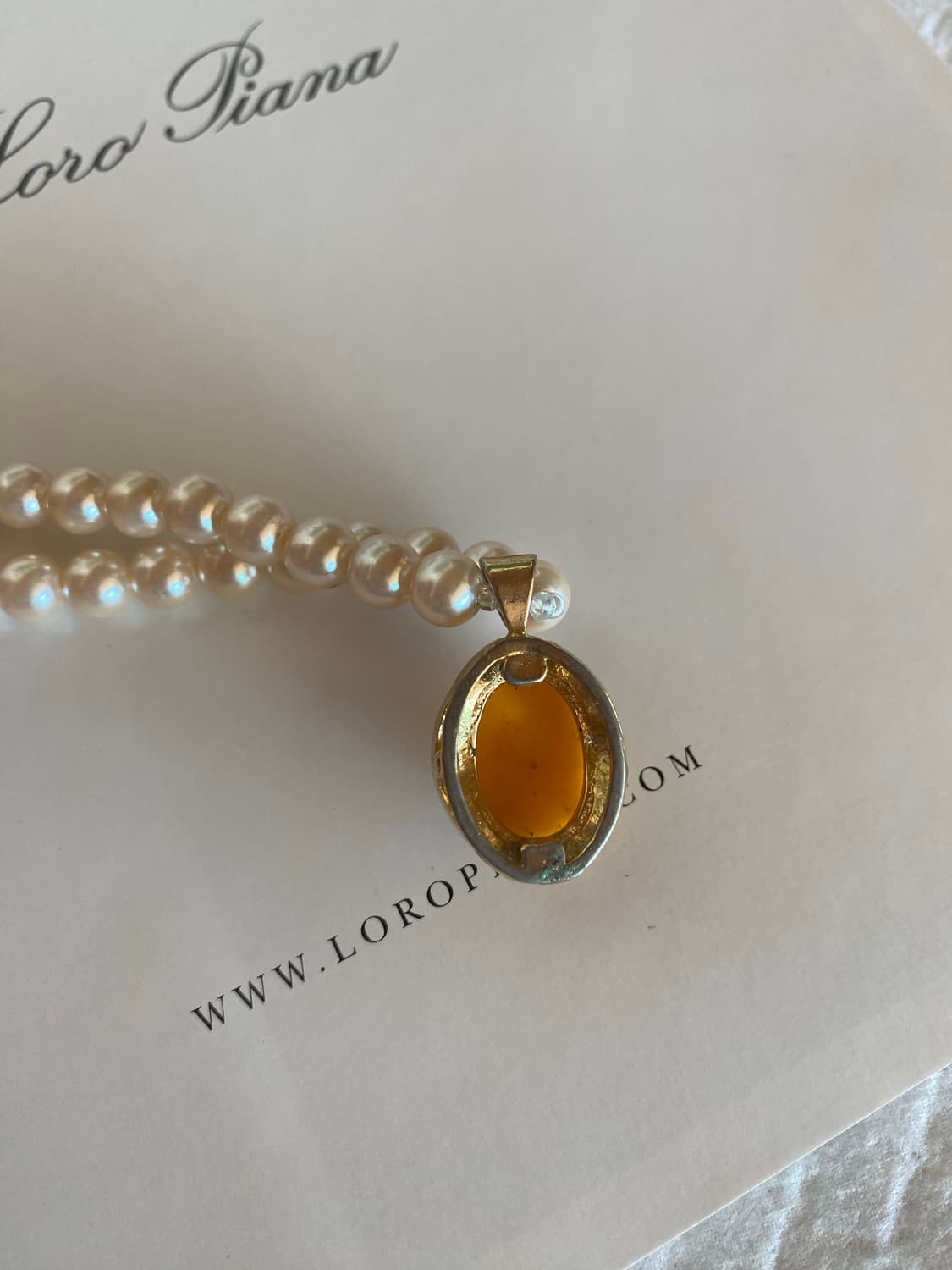 일본 빈티지 주얼리 노란 팬던트 모조 진주목걸이 상품이미지7