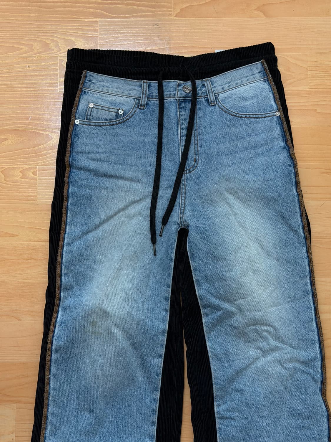 open yy 오픈와이와이 데님 코듀로이 팬츠 블랙 1 상품이미지1