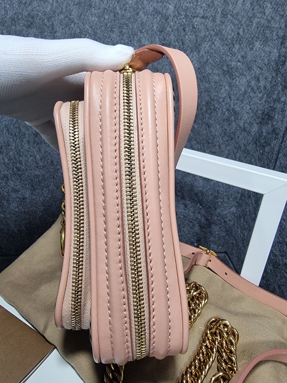 버버리 빈티지 체크 코튼 핑크 링크 체인 카메라백 상품이미지4