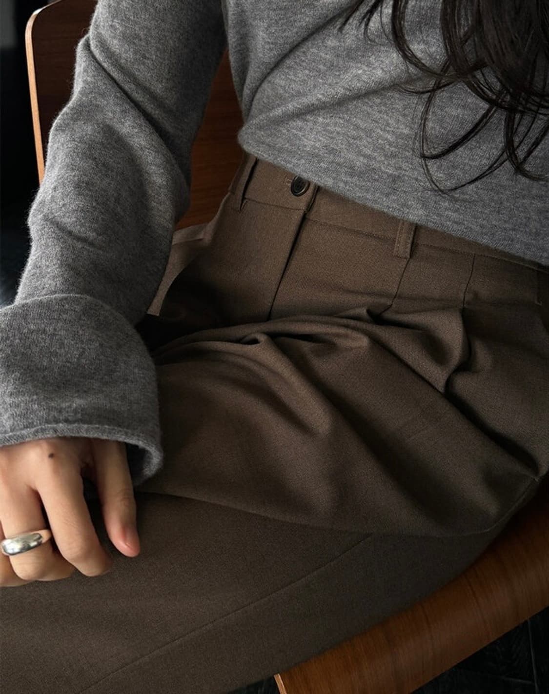 킨다베이지 핀턱 슬랙스(모카브라운, 롱버전/L) 상품이미지1